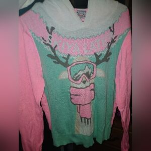 Holiday Sweater Cozy Pink and Green Knit Sweater